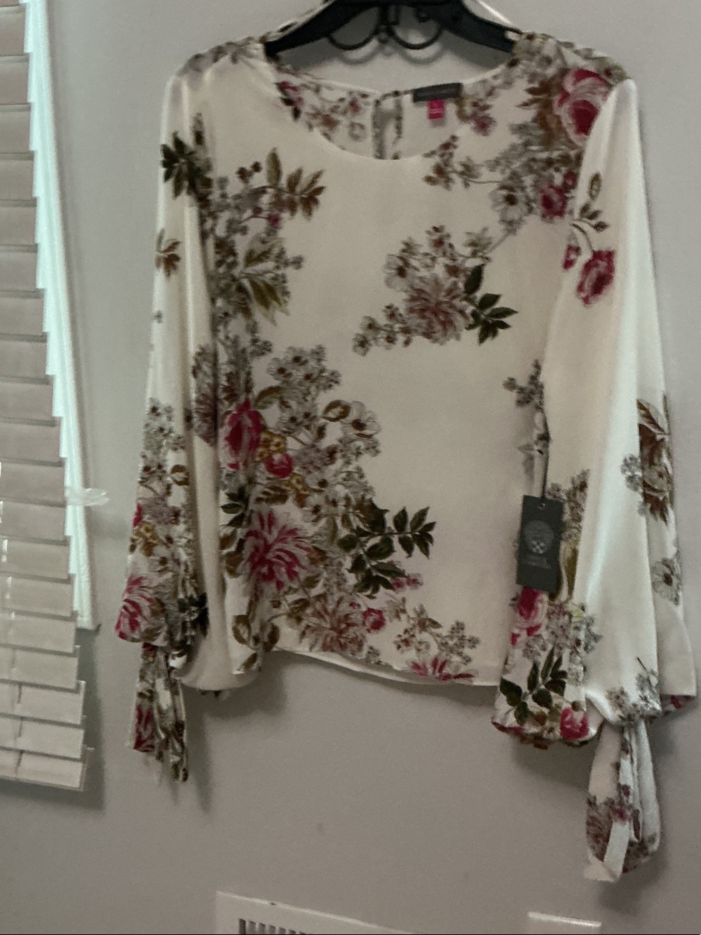 Vince Camuto Cream Blouse with Pink & Olive Floral Print